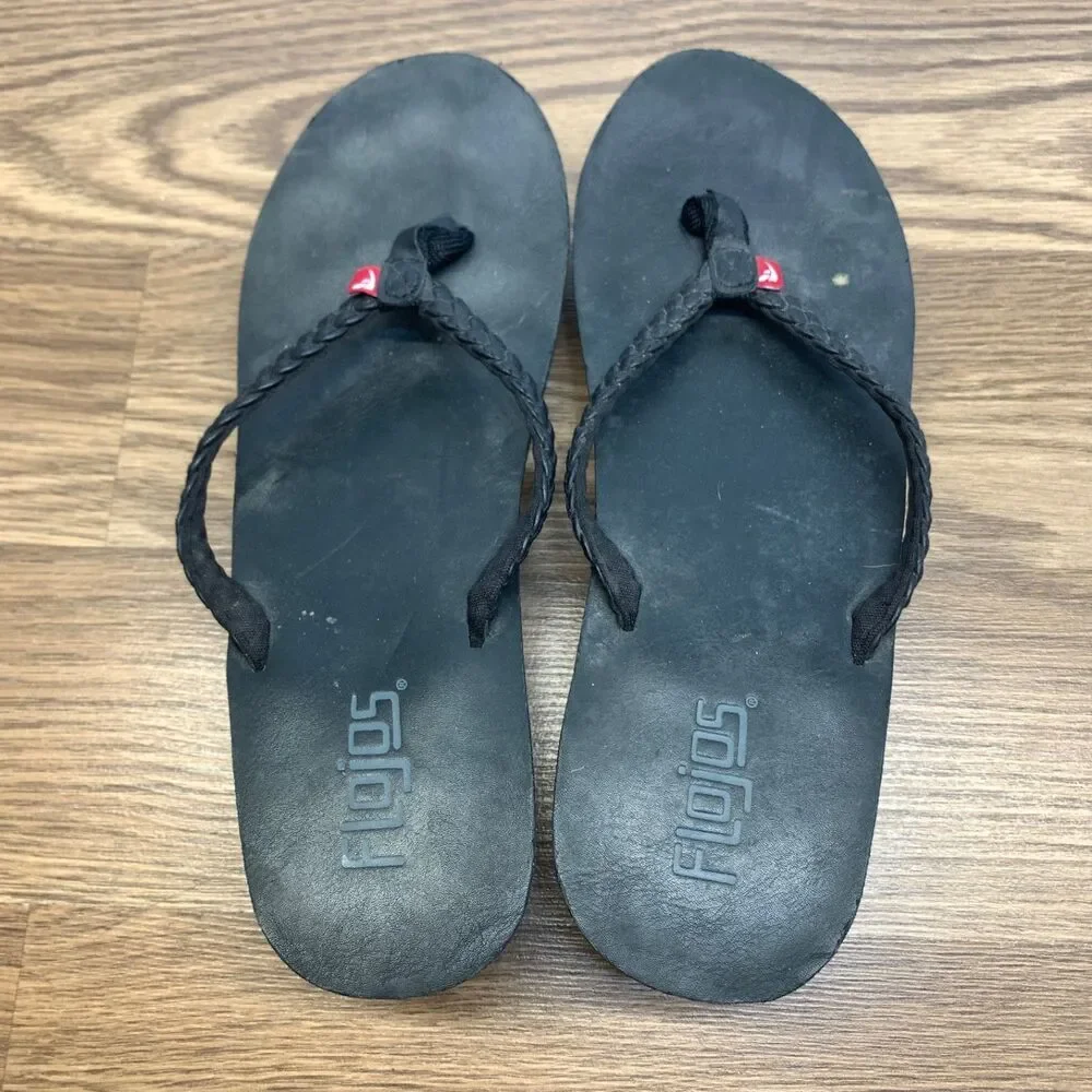 FLOJOS Women's Flip-Flop Black 7 Medium‎ US Wedge Heel Summer Vacation Cruise